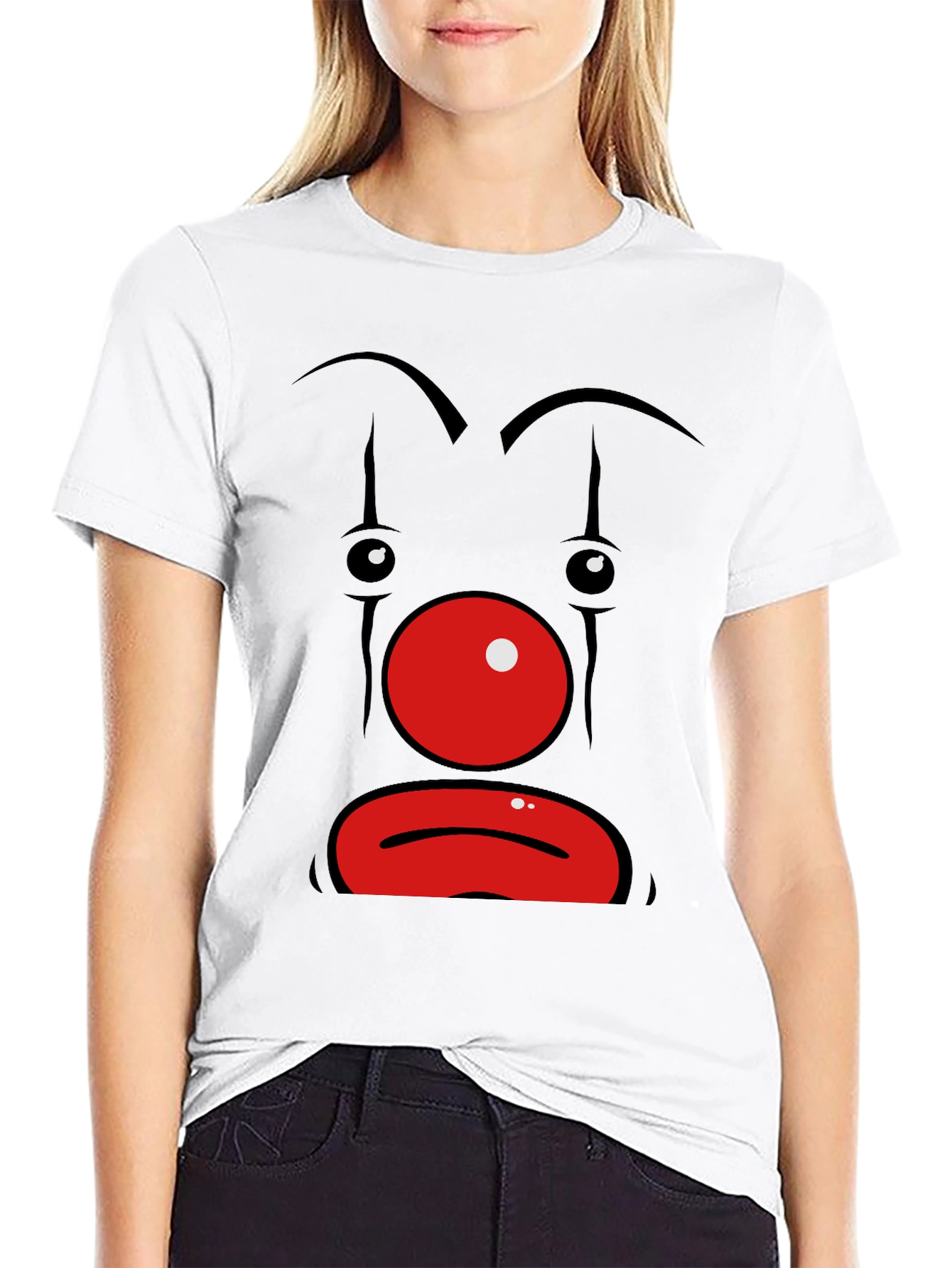 Sad Clown Face Graphic Black T-Shirt
