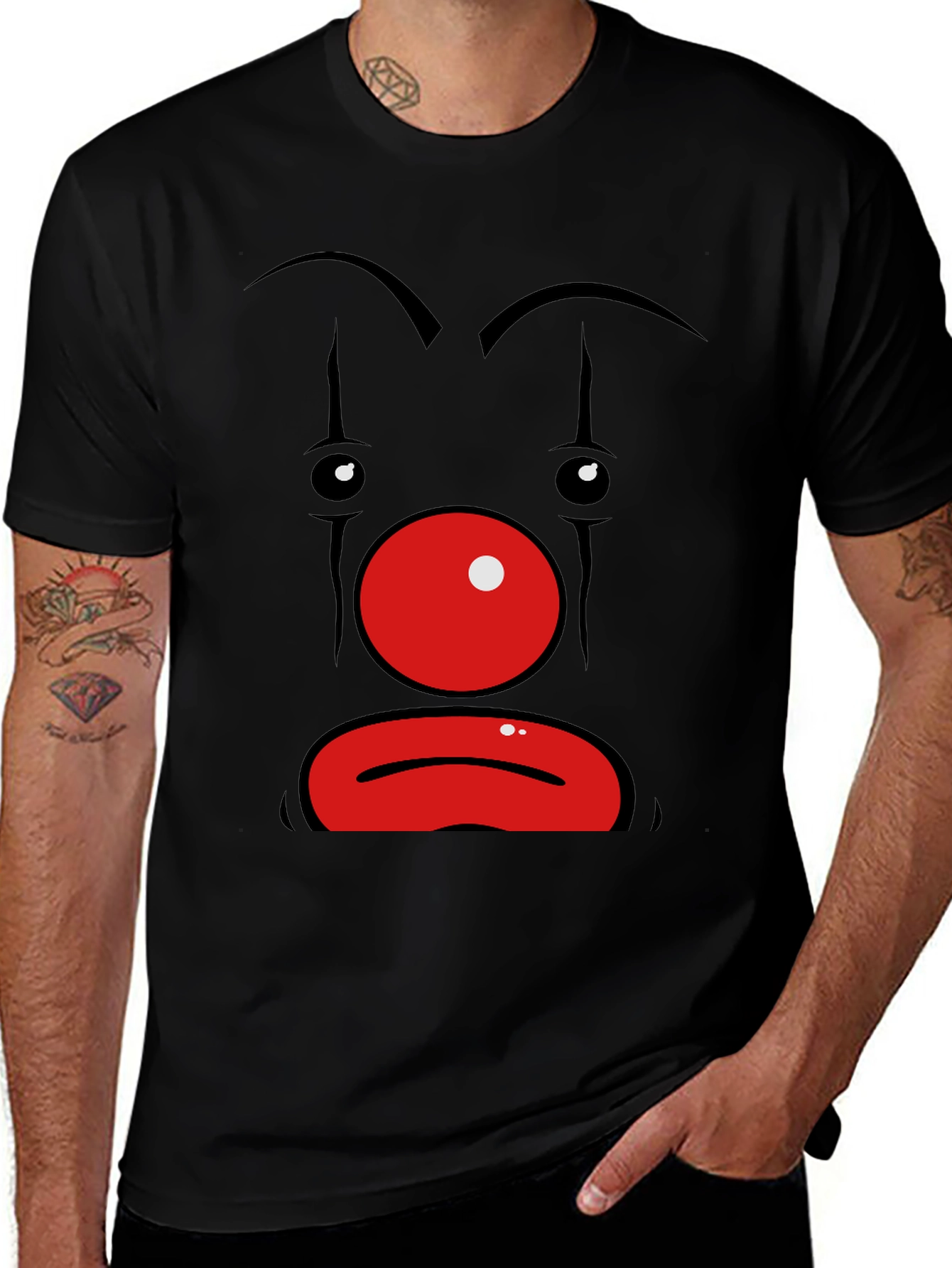 Sad Clown Face Graphic Black T-Shirt