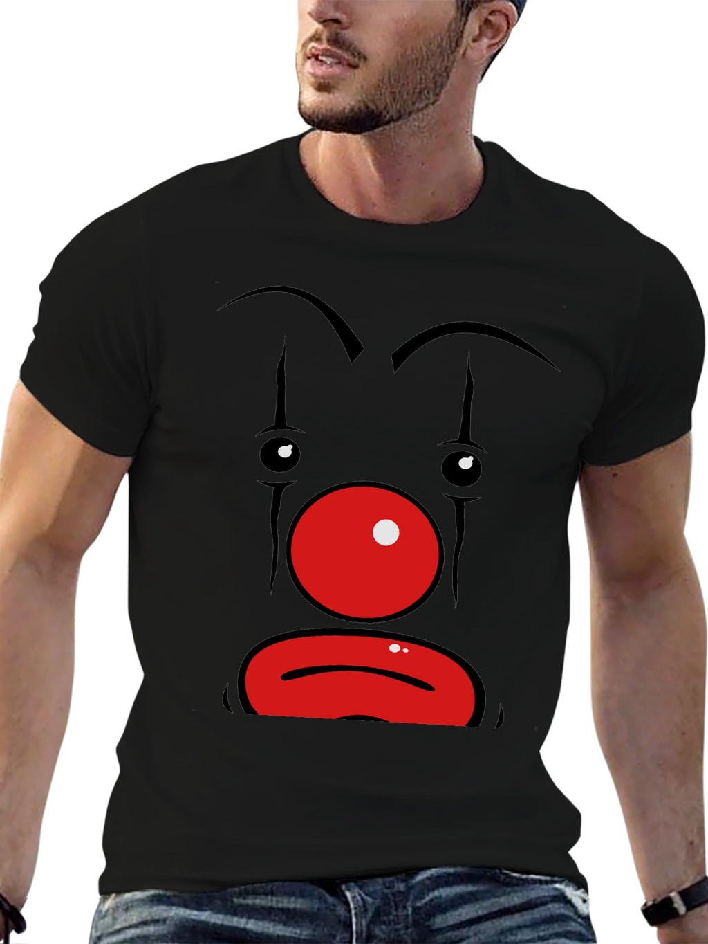 Sad Clown Face Graphic Black T-Shirt