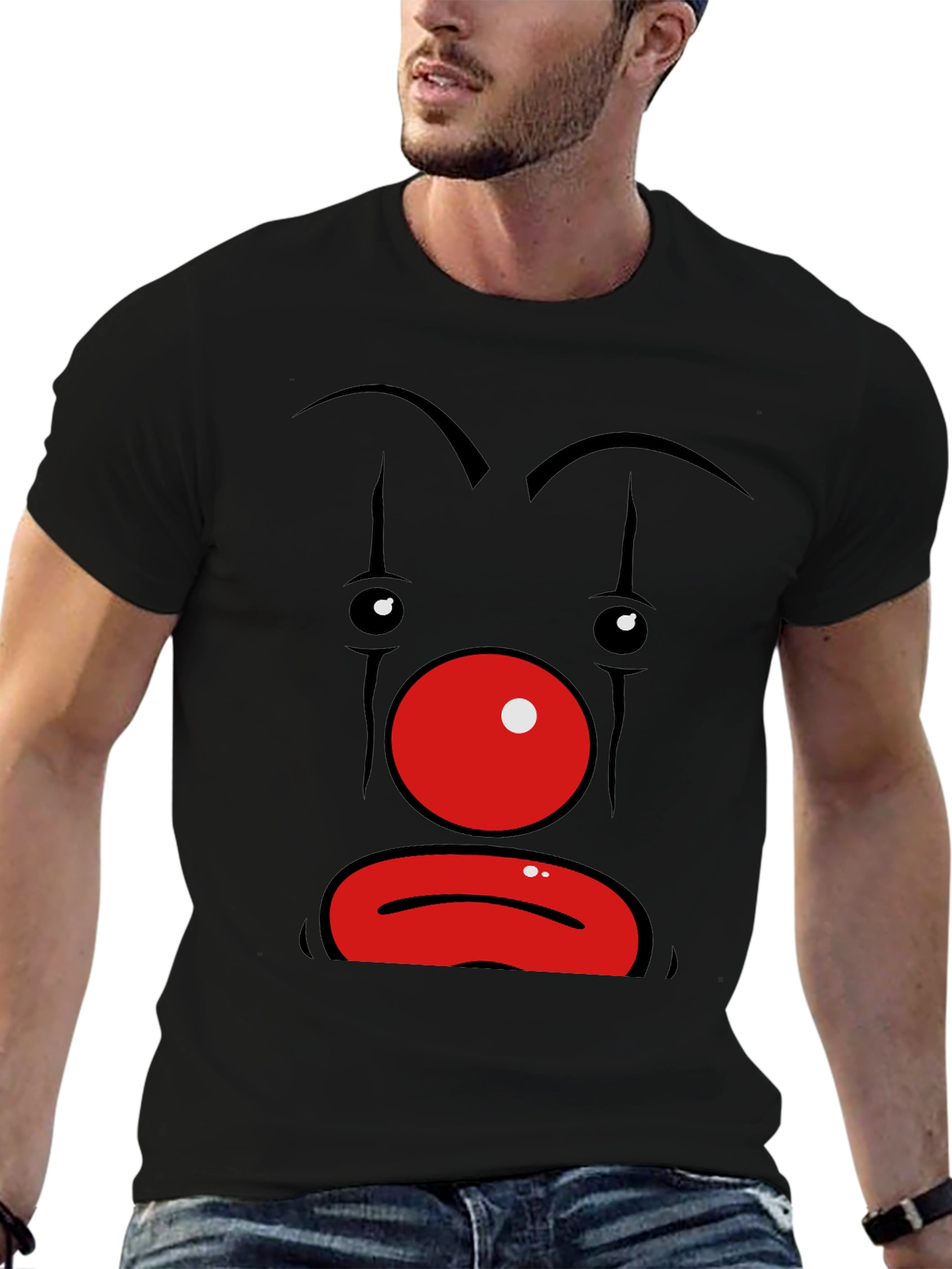 Sad Clown Face Graphic Black T-Shirt