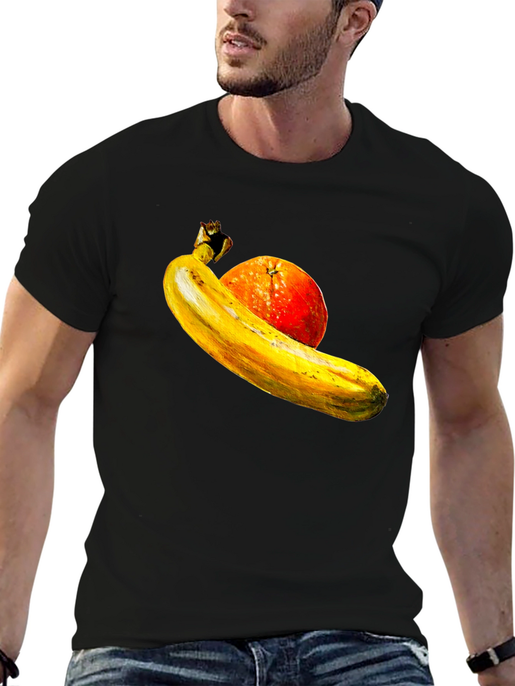 Banana Orange Graphic Print Black T-Shirt