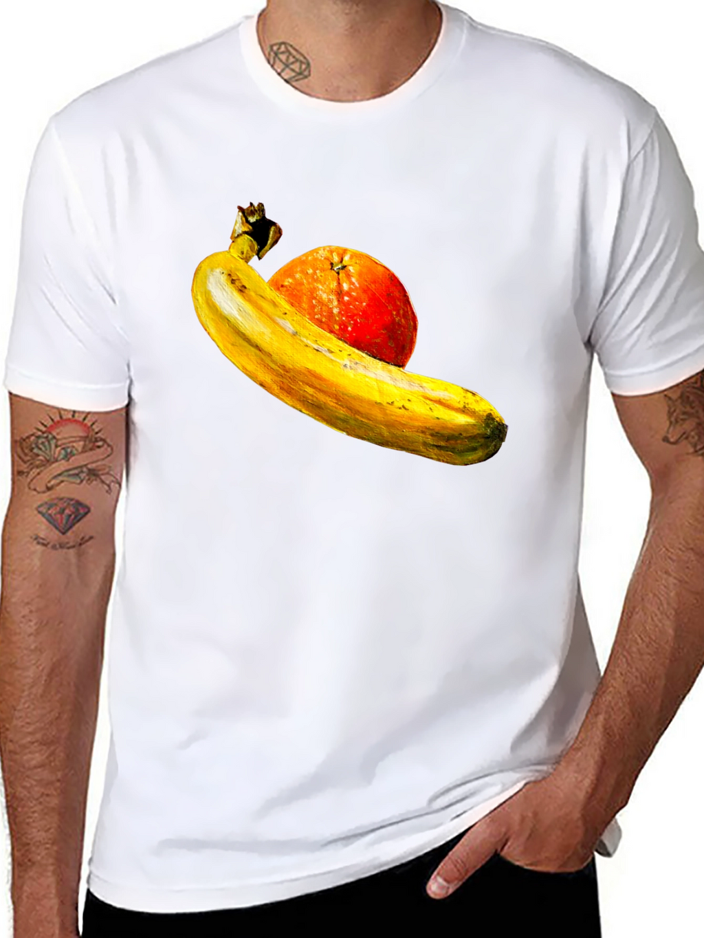 Banana Orange Graphic Print Black T-Shirt