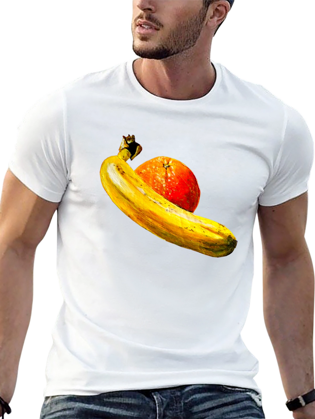 Banana Orange Graphic Print Black T-Shirt