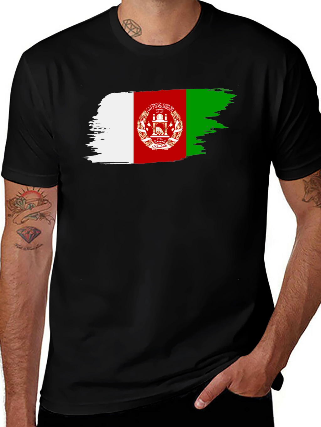 Afghanistan Flag Brush Stroke T-Shirt - Black