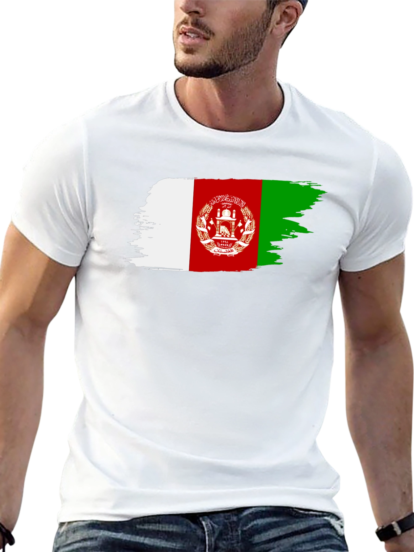 Afghanistan Flag Brush Stroke T-Shirt - Black