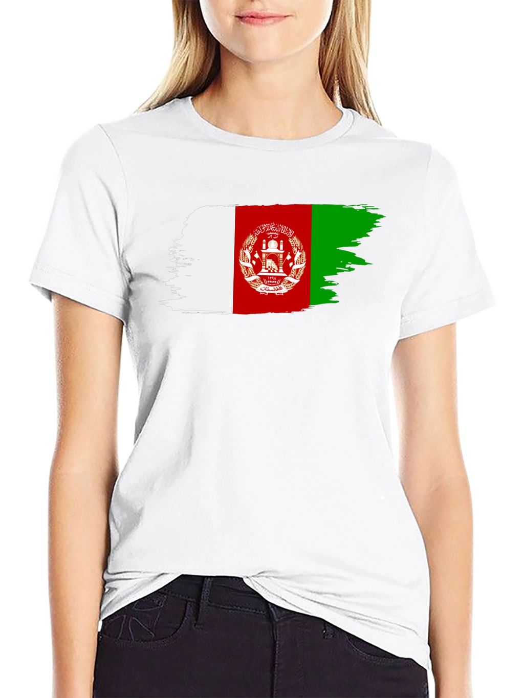 Afghanistan Flag Brush Stroke T-Shirt - Black