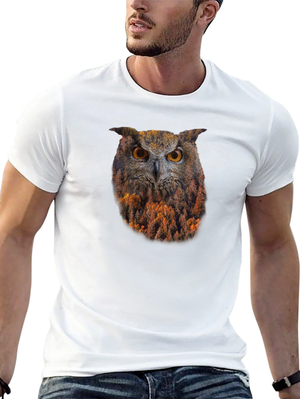 Owl Forest Graphic Print Black T-Shirt