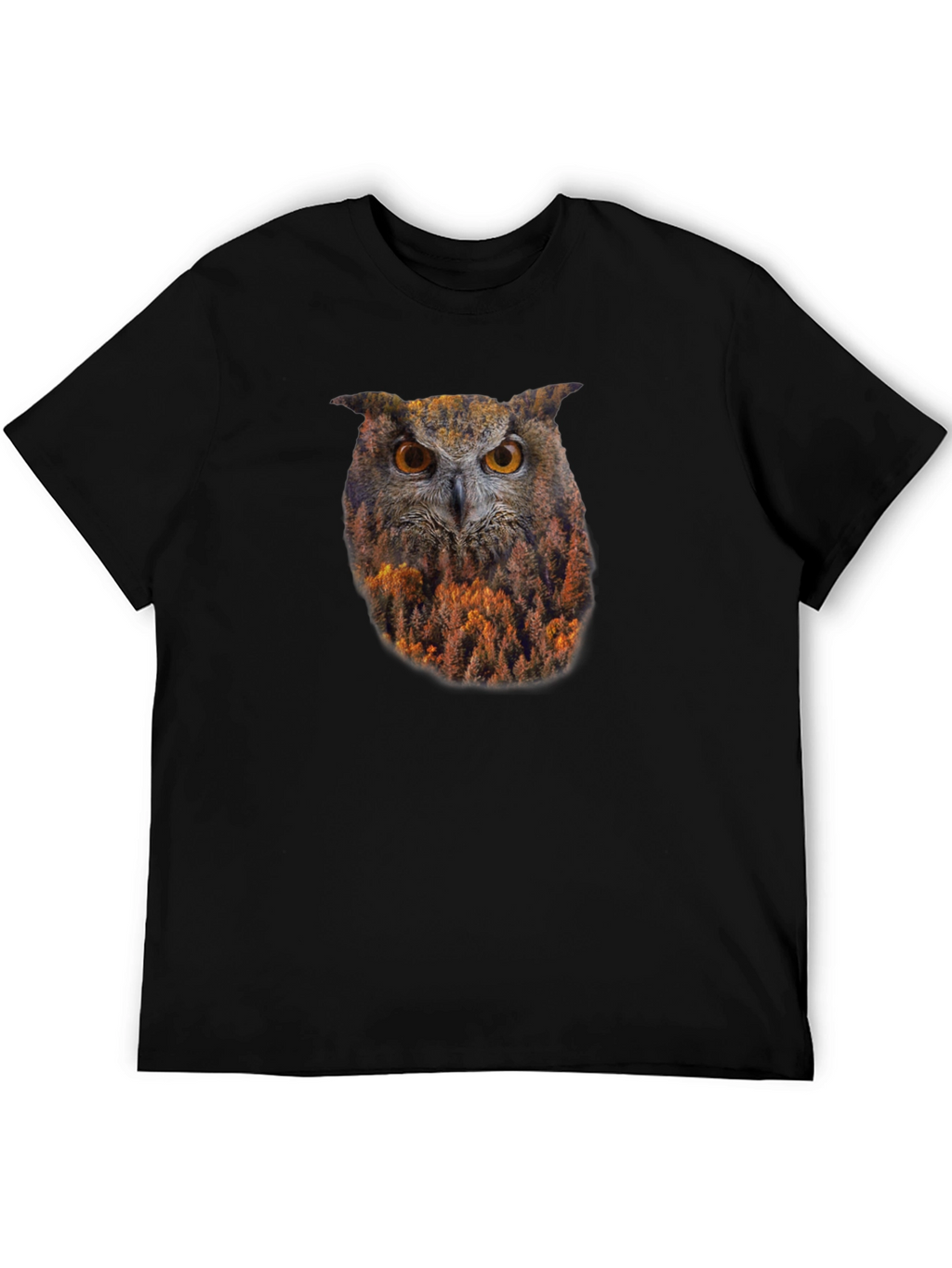 Owl Forest Graphic Print Black T-Shirt