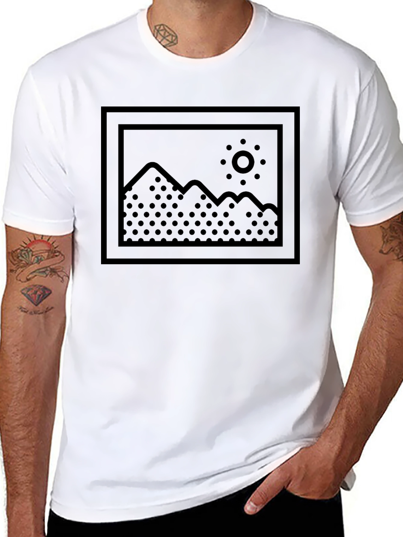 Mens Black Graphic T-Shirt - Mountain Scene