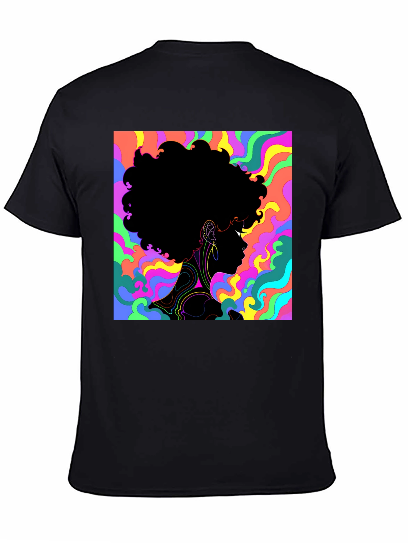 Psychedelic Afro Silhouette Black T-Shirt