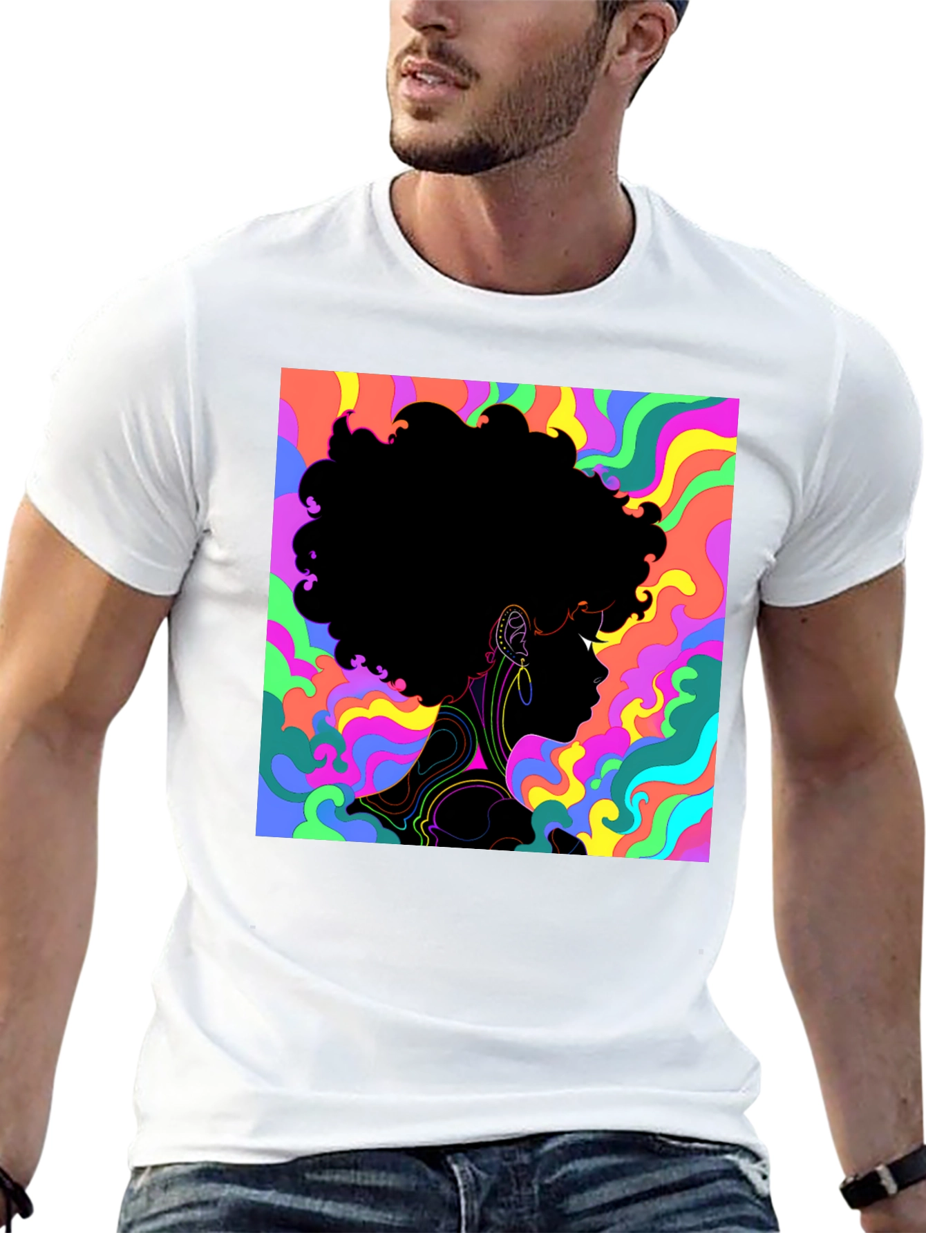 Psychedelic Afro Silhouette Black T-Shirt