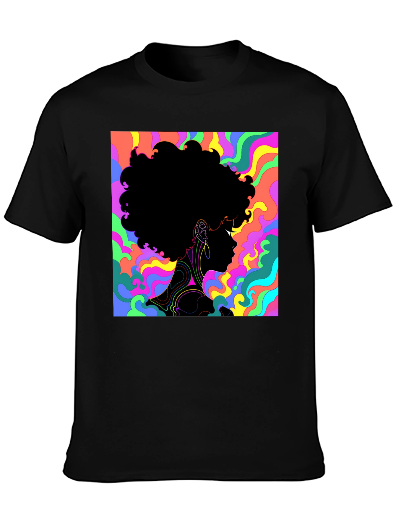 Psychedelic Afro Silhouette Black T-Shirt