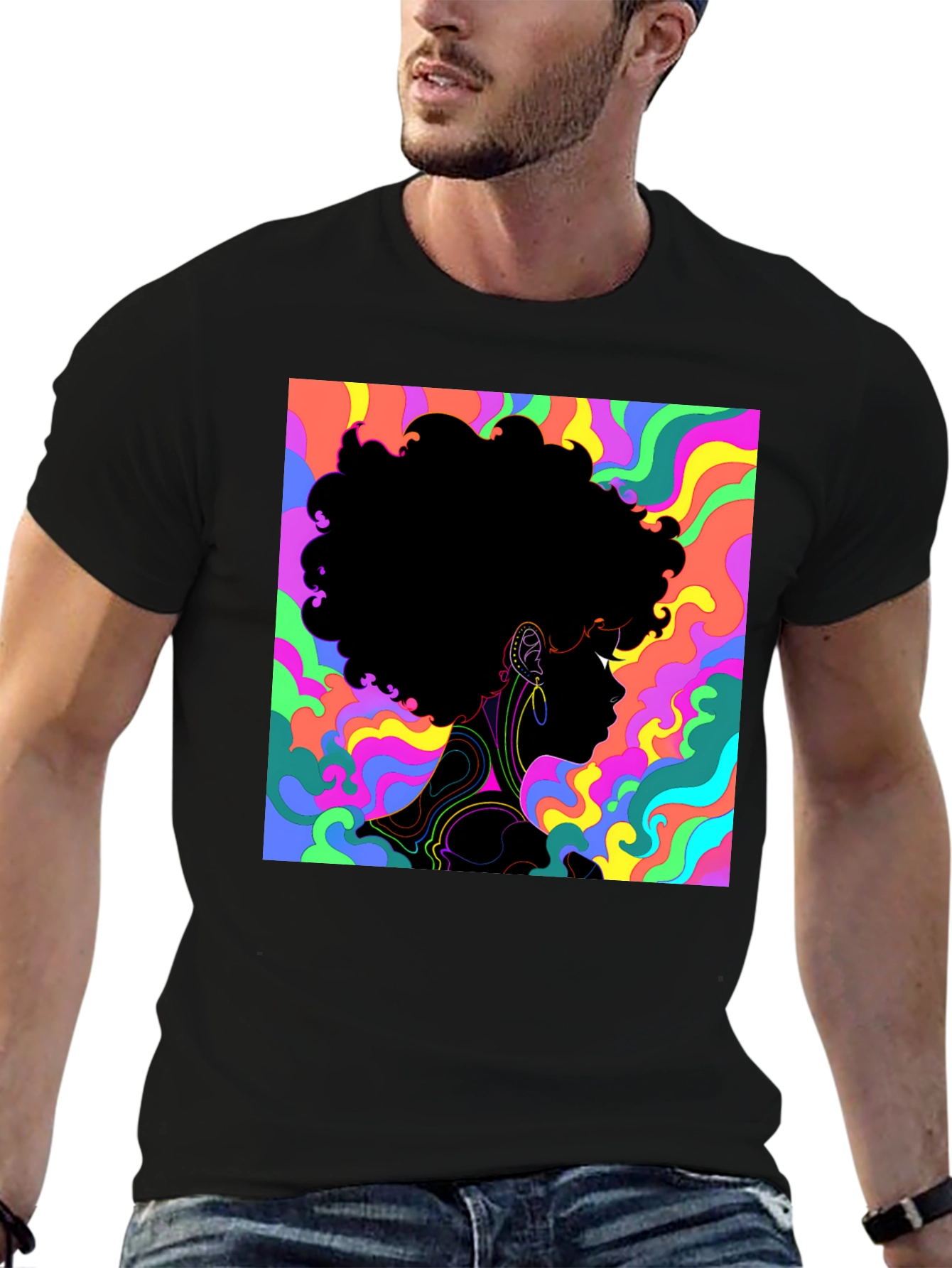 Psychedelic Afro Silhouette Black T-Shirt