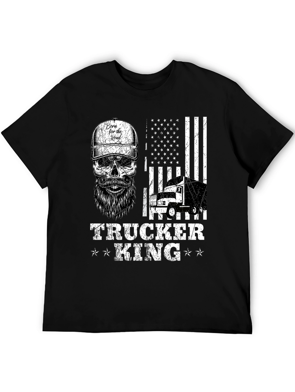 Trucker King T-Shirt - American Flag Skull Design