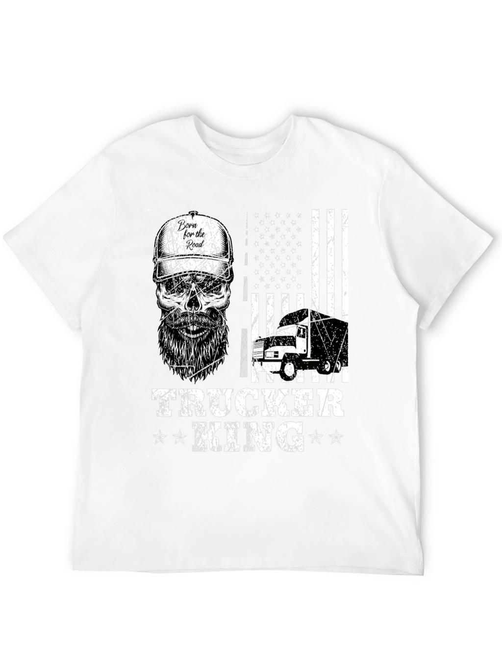 Trucker King T-Shirt - American Flag Skull Design