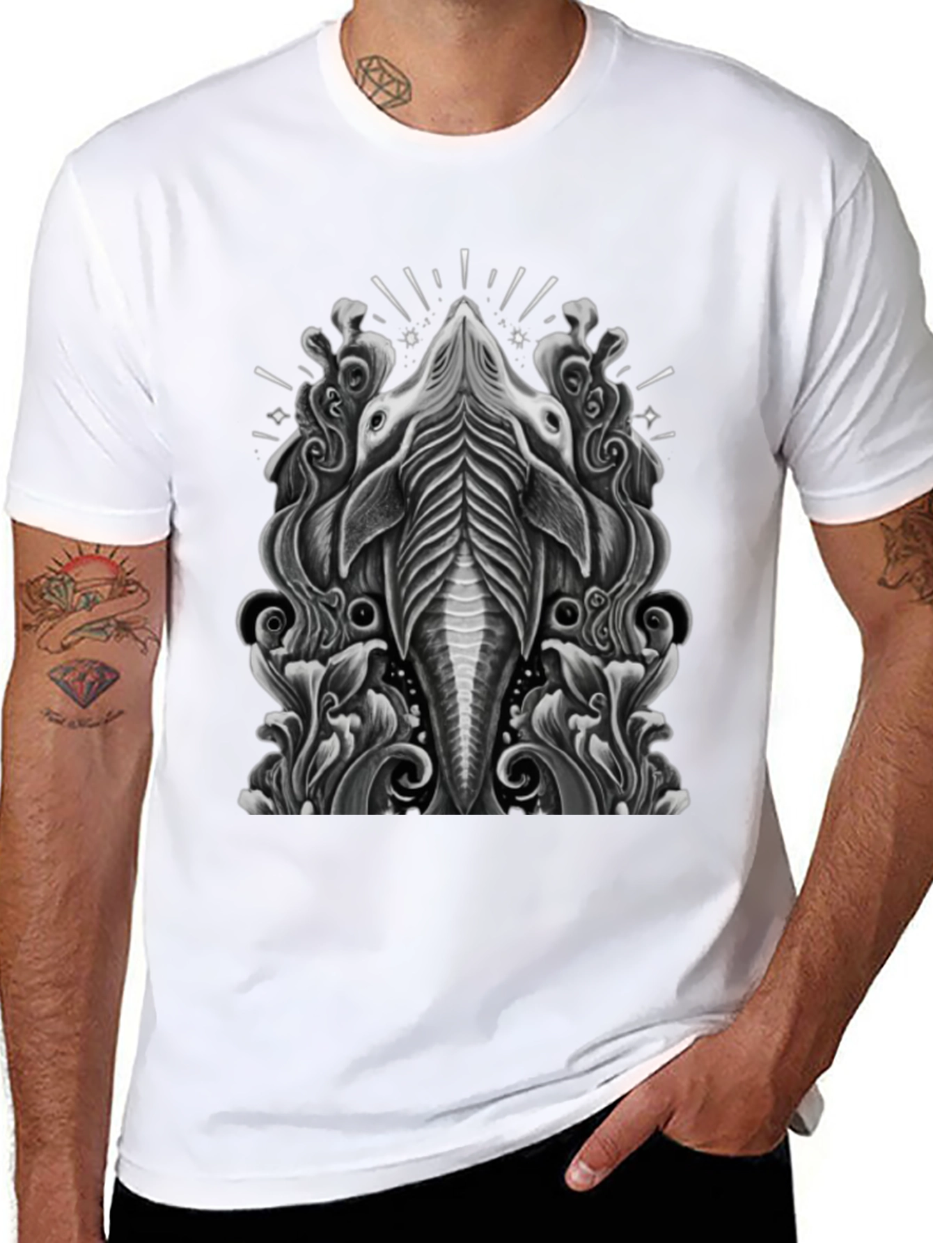 Stylized Animal Graphic Tee - Black