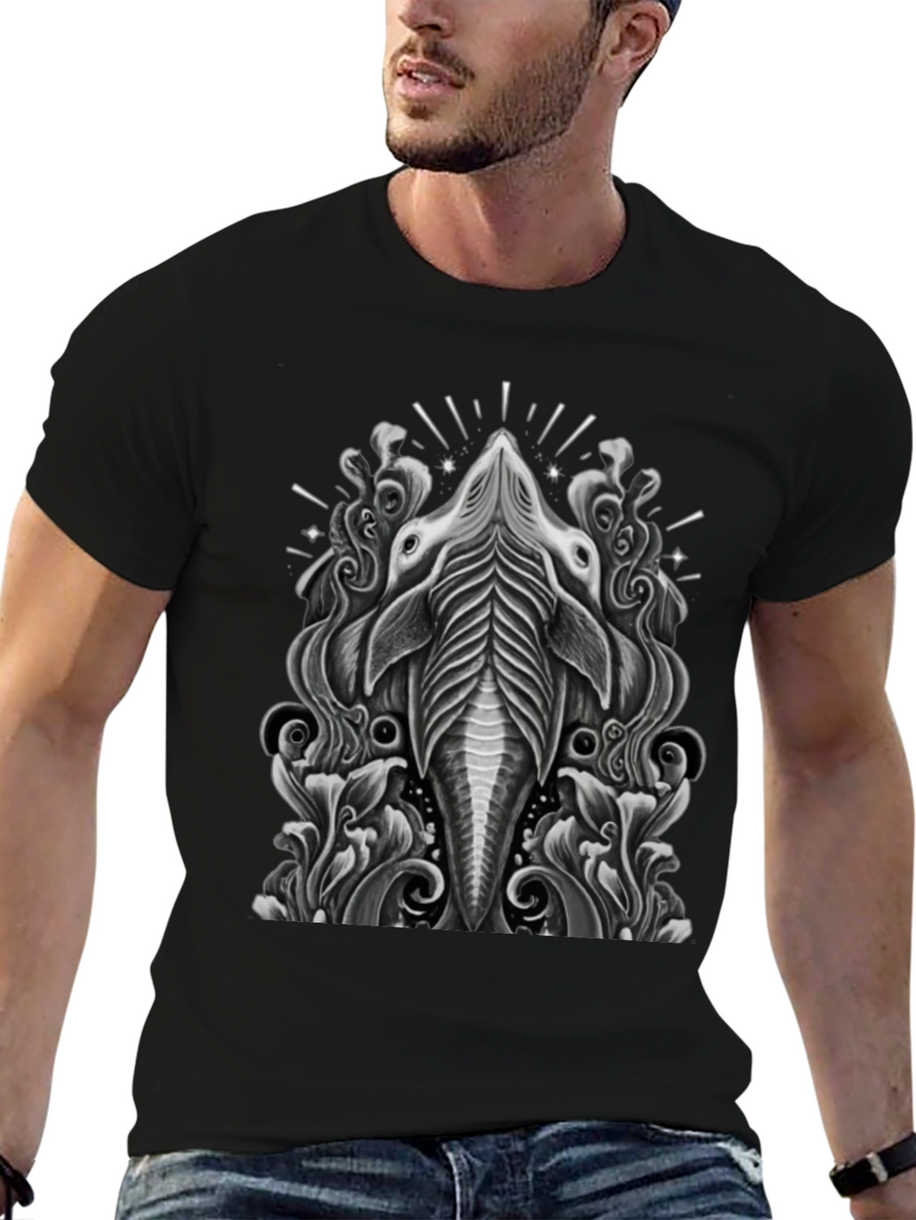 Stylized Animal Graphic Tee - Black