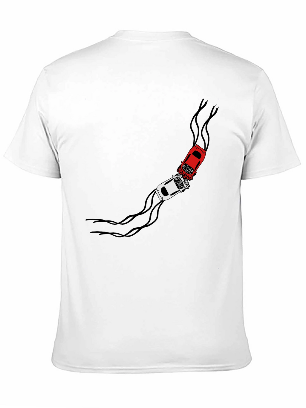 Crash Course T-Shirt: Red & White Car Collision Design