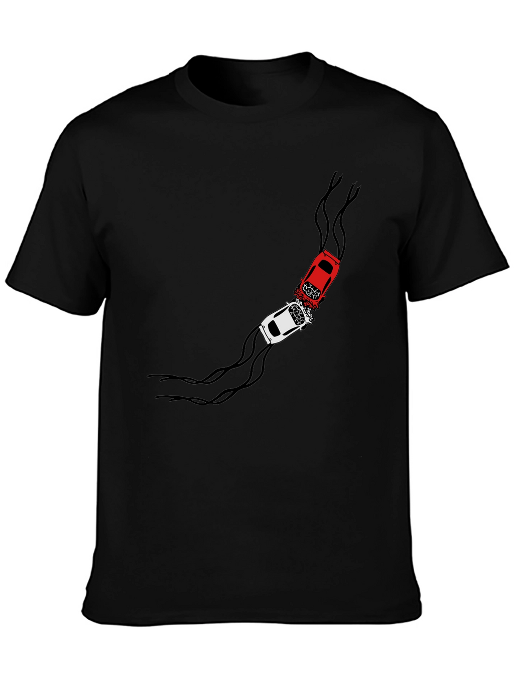 Crash Course T-Shirt: Red & White Car Collision Design