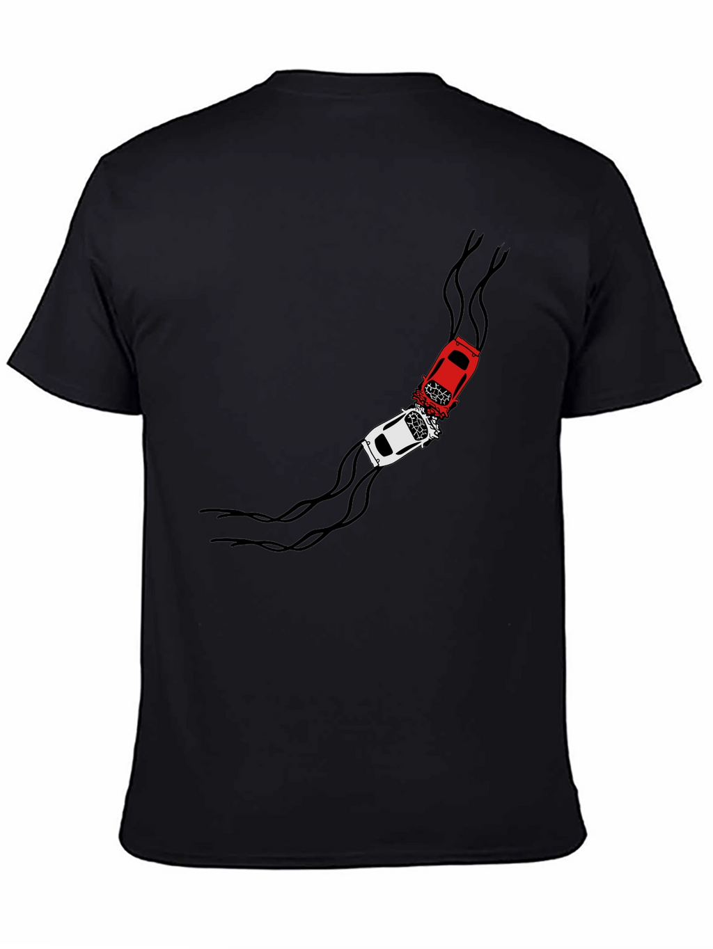 Crash Course T-Shirt: Red & White Car Collision Design