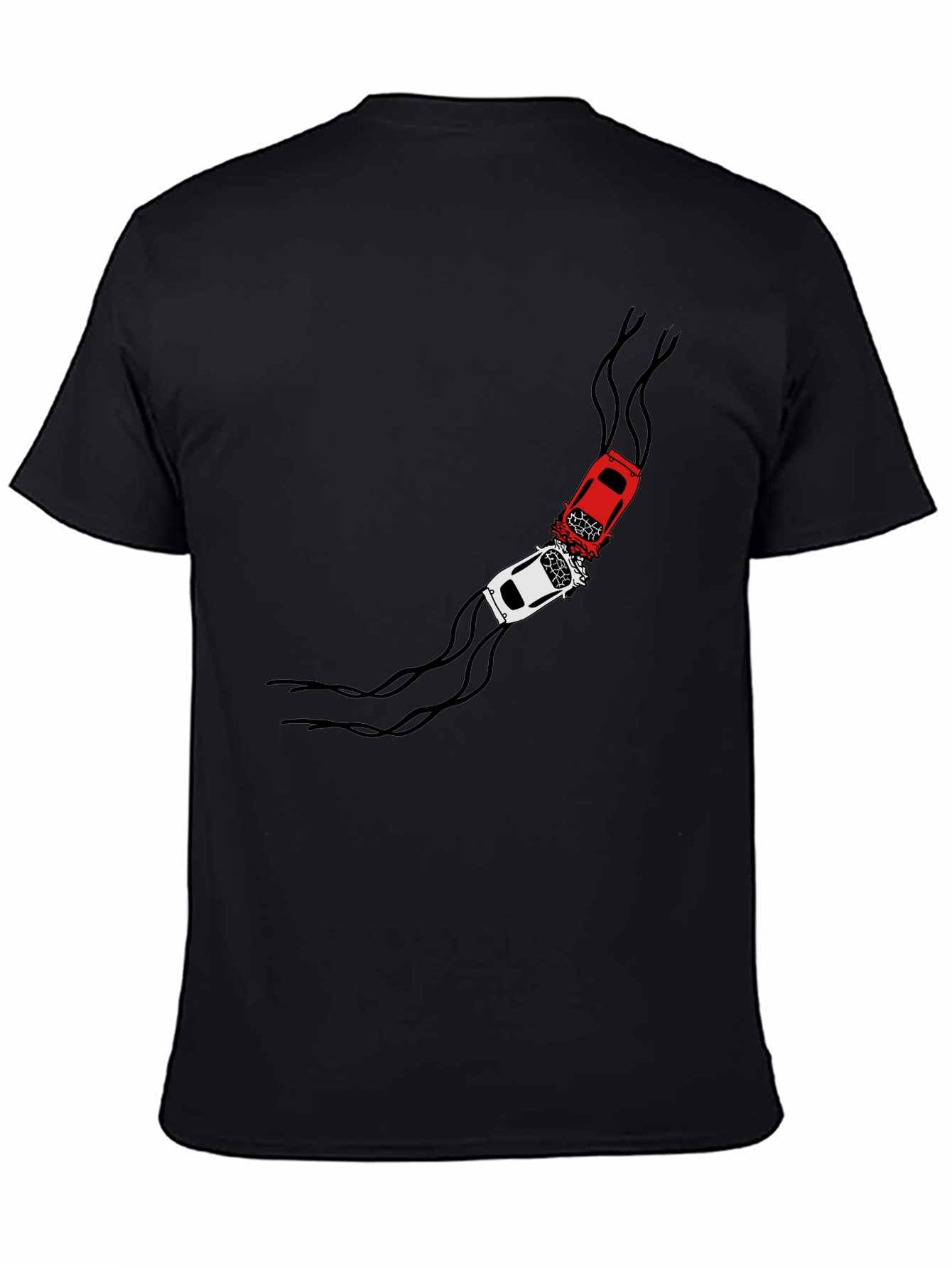 Crash Course T-Shirt: Red & White Car Collision Design