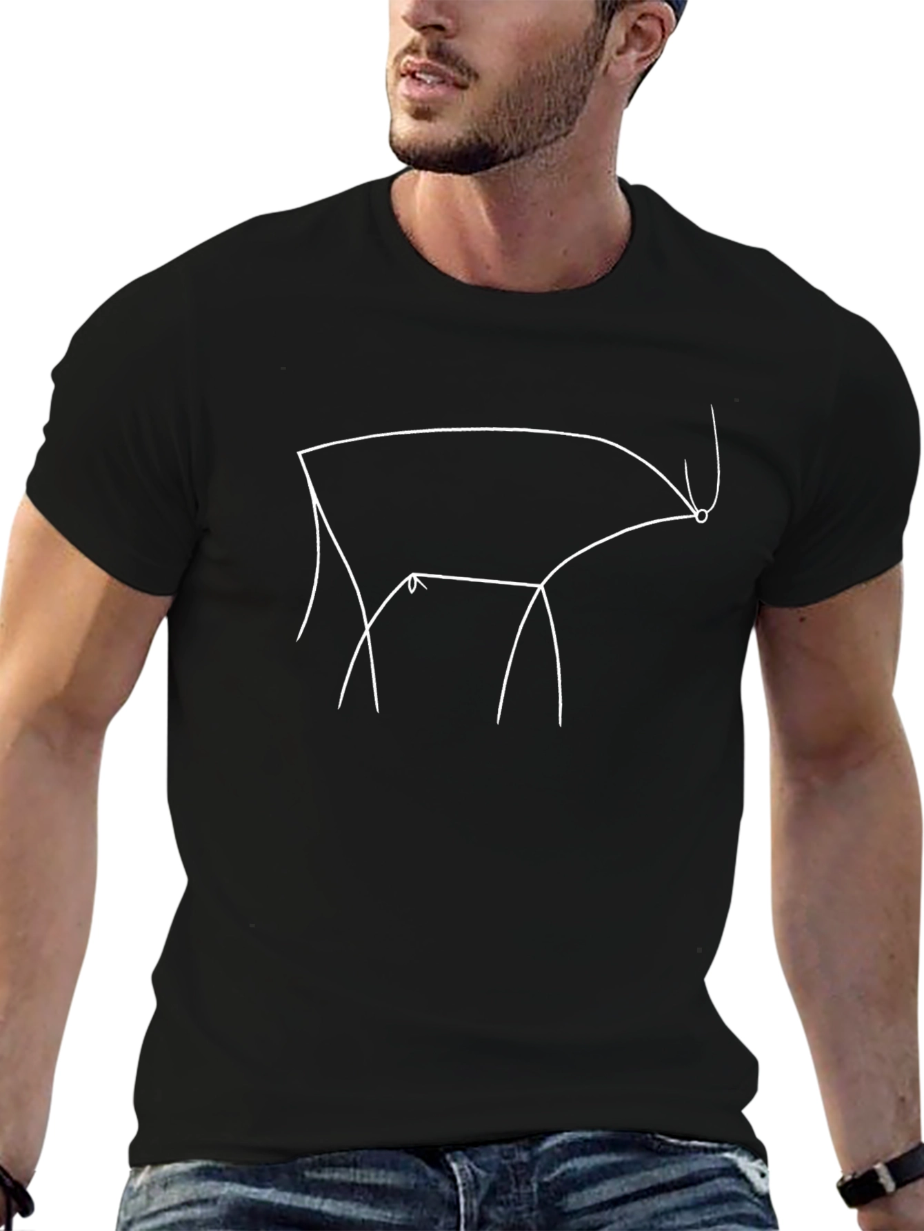Minimalist Bull Line Art Black T-Shirt