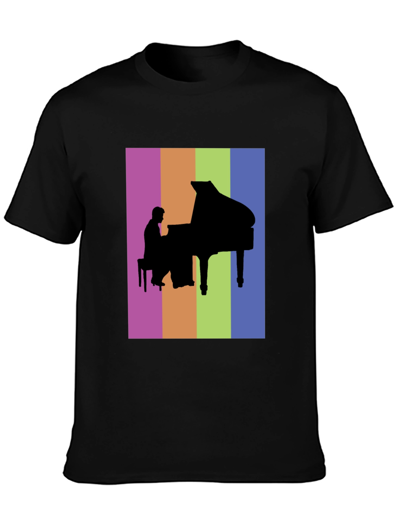 Piano Player Silhouette Graphic Tee - Colorful Music Lover Shirt