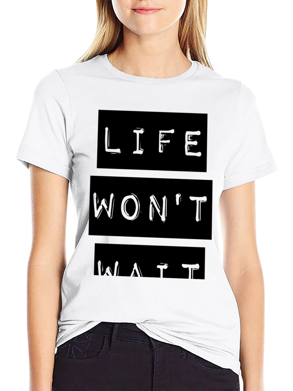 Life Wont Wait Black Graphic T-Shirt