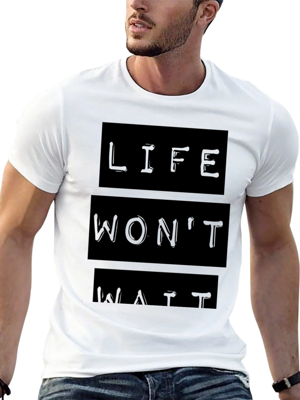 Life Wont Wait Black Graphic T-Shirt