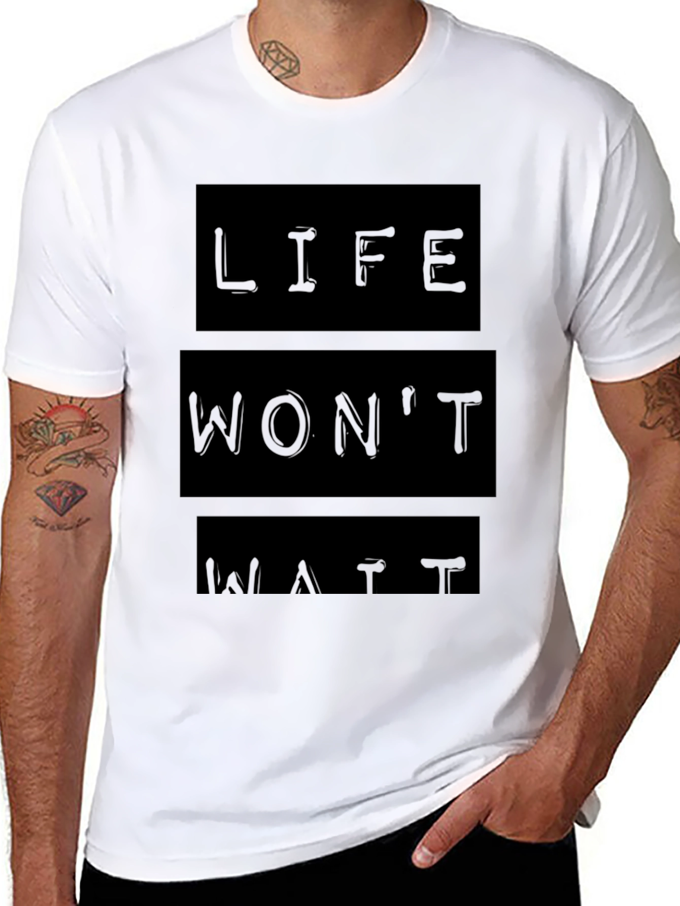Life Wont Wait Black Graphic T-Shirt