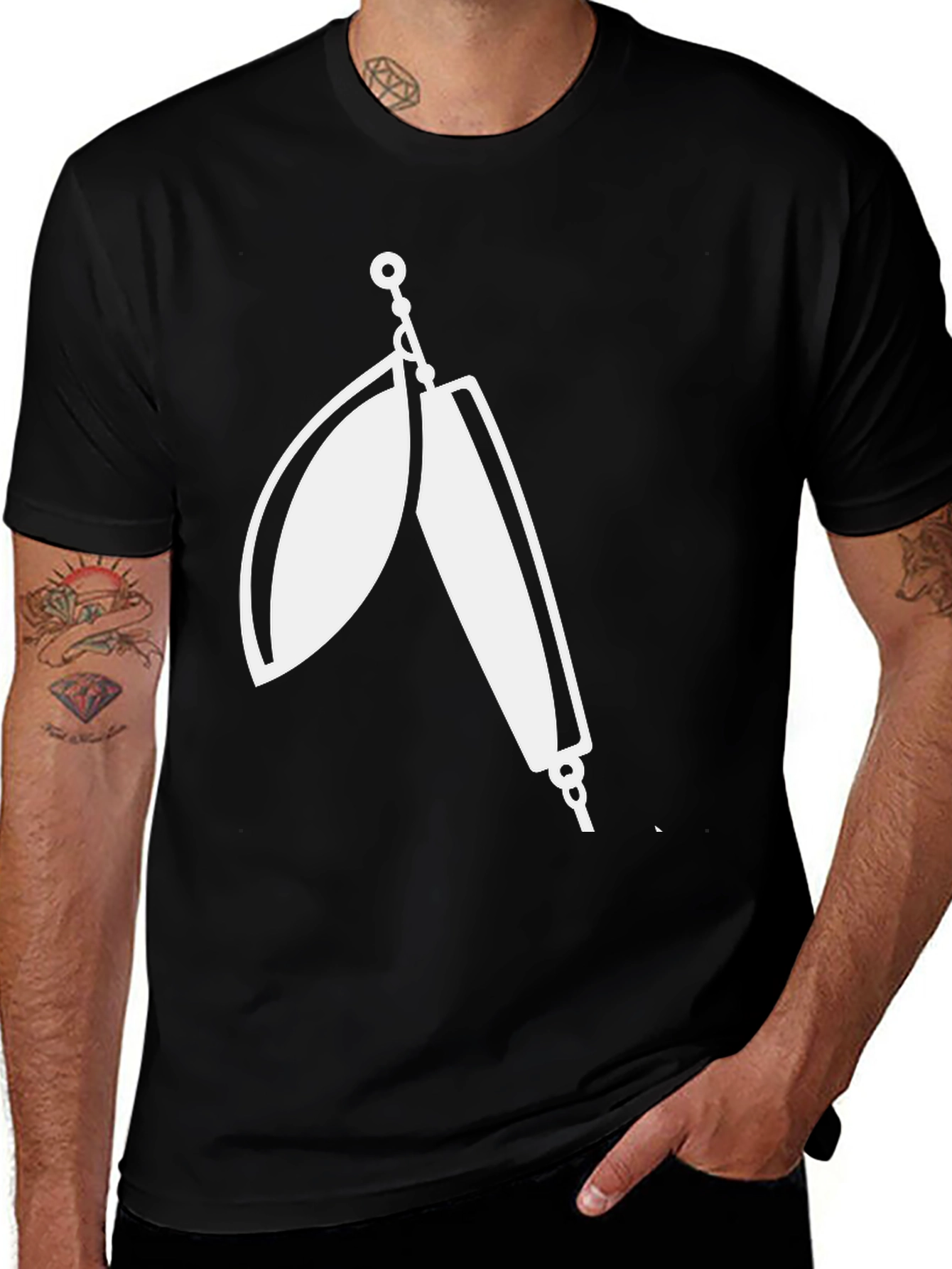 Mens Black T-Shirt with Fishing Lure Graphic