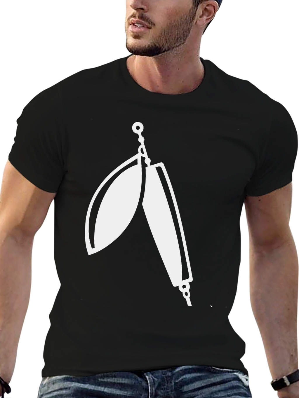 Mens Black T-Shirt with Fishing Lure Graphic