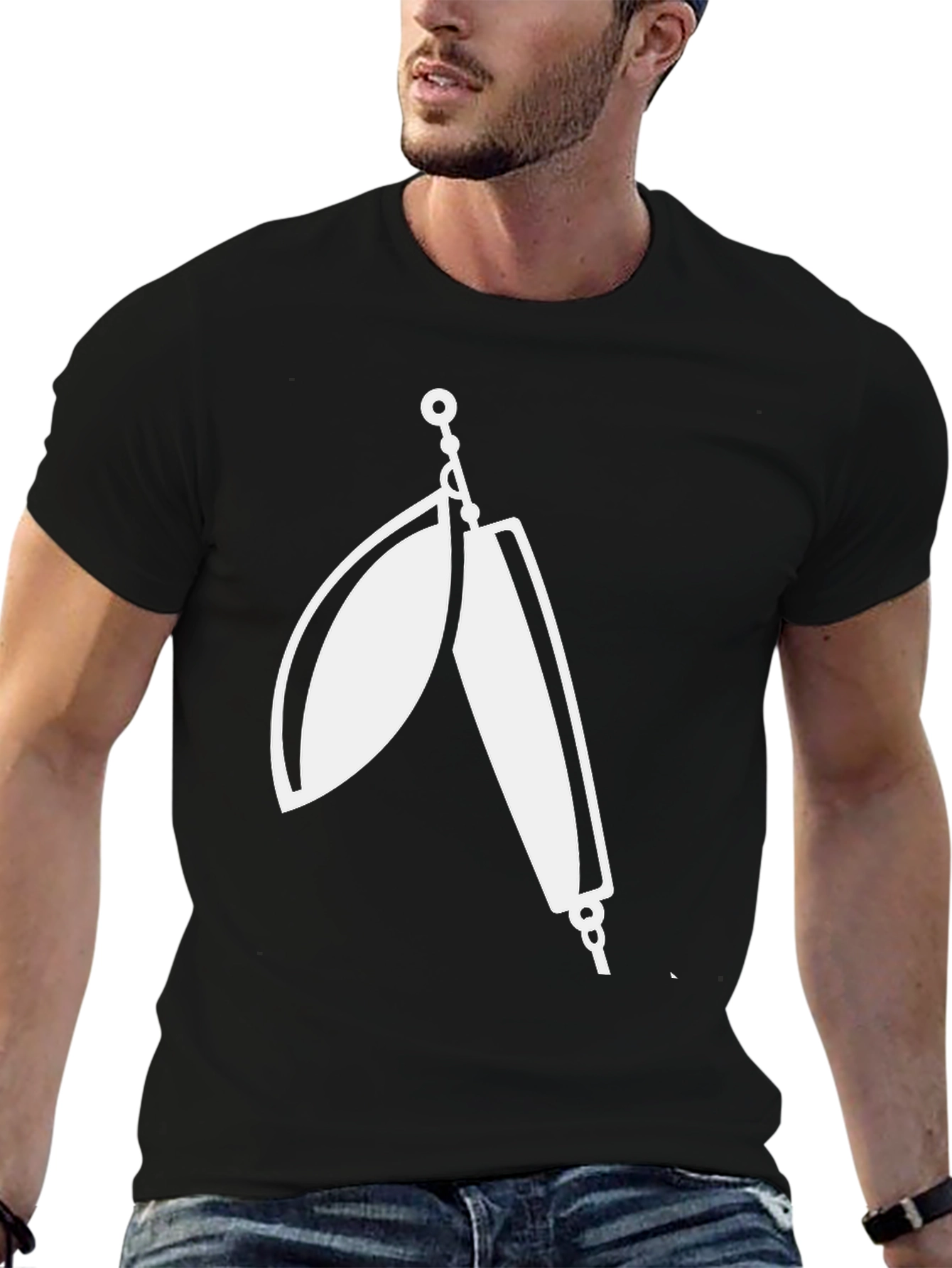 Mens Black T-Shirt with Fishing Lure Graphic