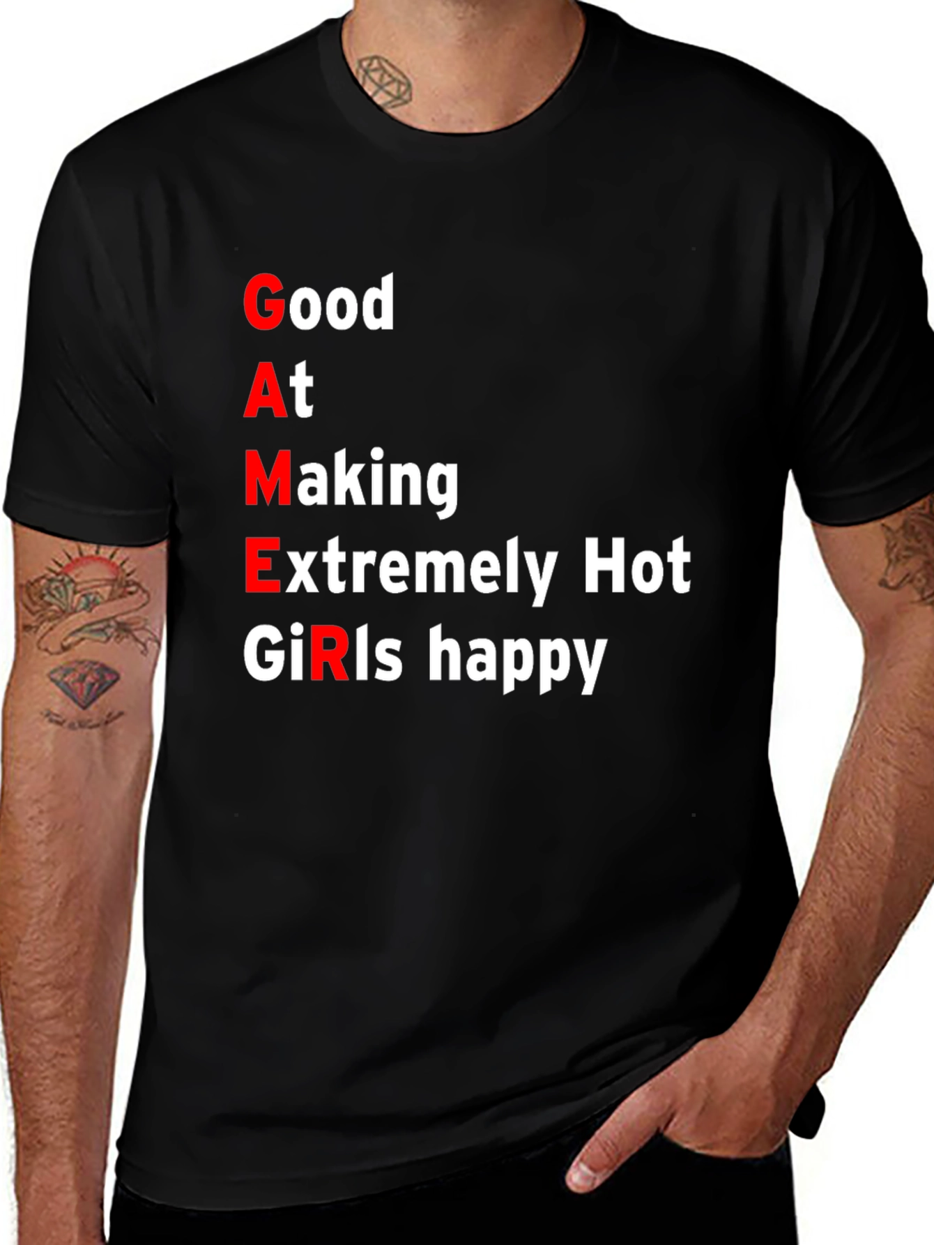 Funny Gamer T-Shirt - Good At Making Girls Happy Black Tee