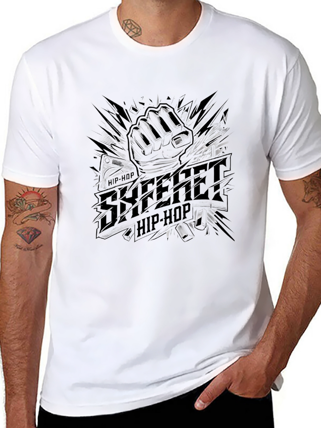 Urban Hip-Hop Graphic Tee - Street Style Black T-Shirt