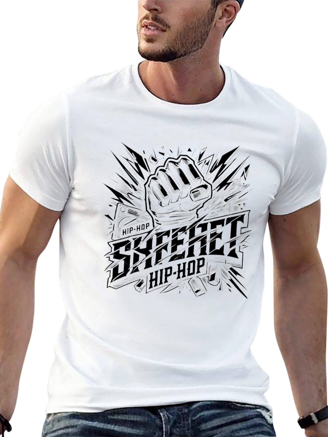 Urban Hip-Hop Graphic Tee - Street Style Black T-Shirt