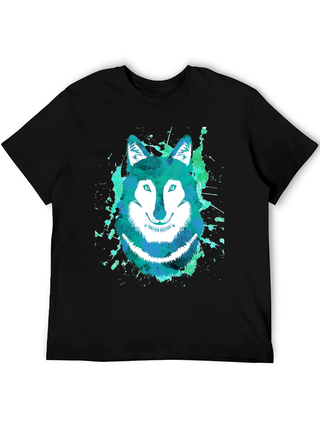 Watercolor Wolf Graphic Tee - Cool Blue Design