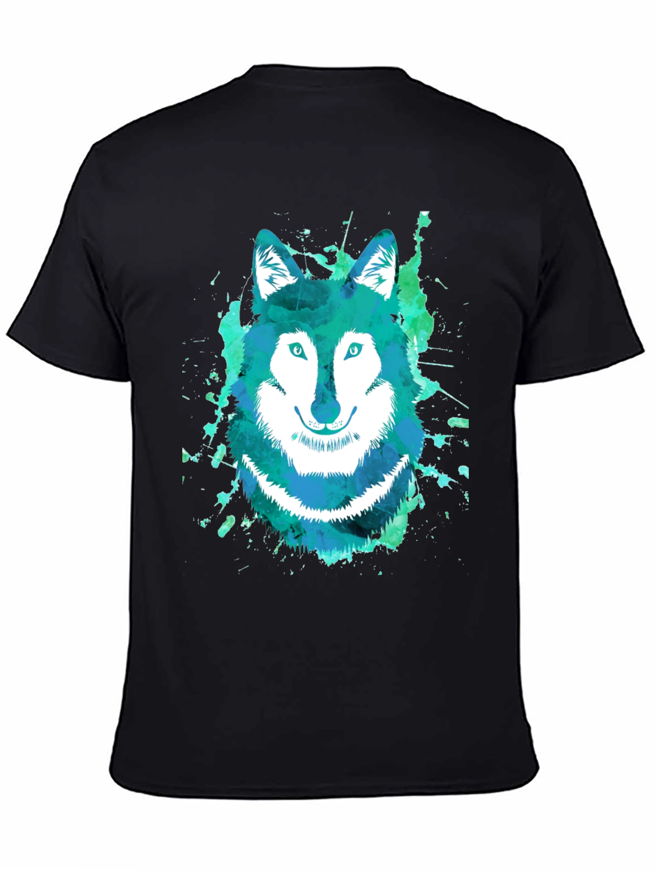 Watercolor Wolf Graphic Tee - Cool Blue Design