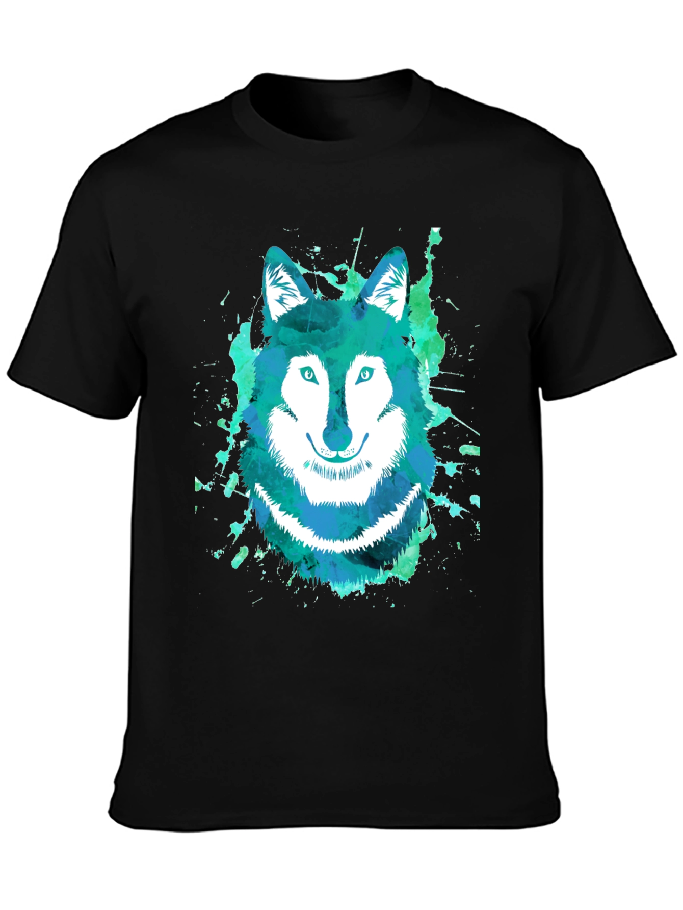 Watercolor Wolf Graphic Tee - Cool Blue Design