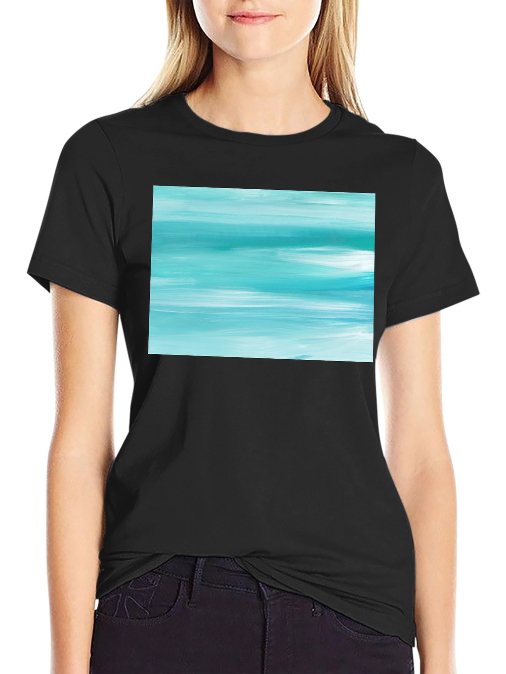 Abstract Aqua Brushstroke Graphic Tee - Soft Cotton
