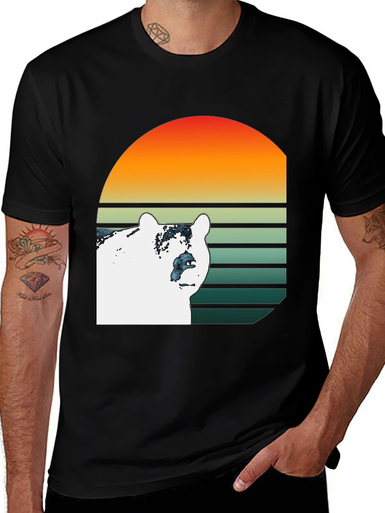 Bear Sunset Graphic T-Shirt - Black