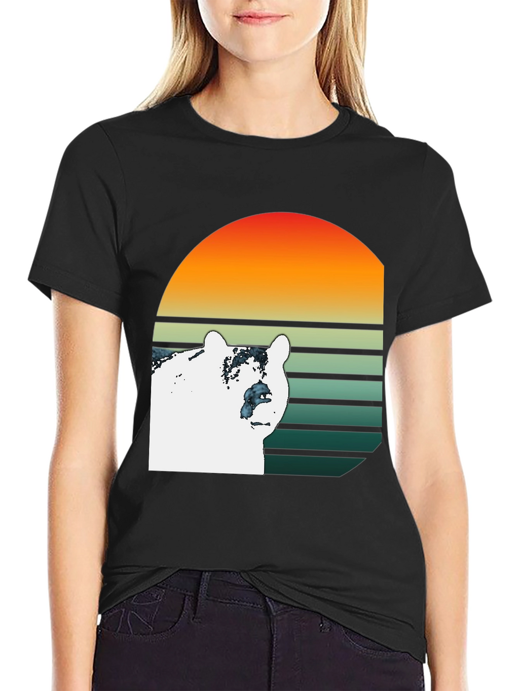Bear Sunset Graphic T-Shirt - Black