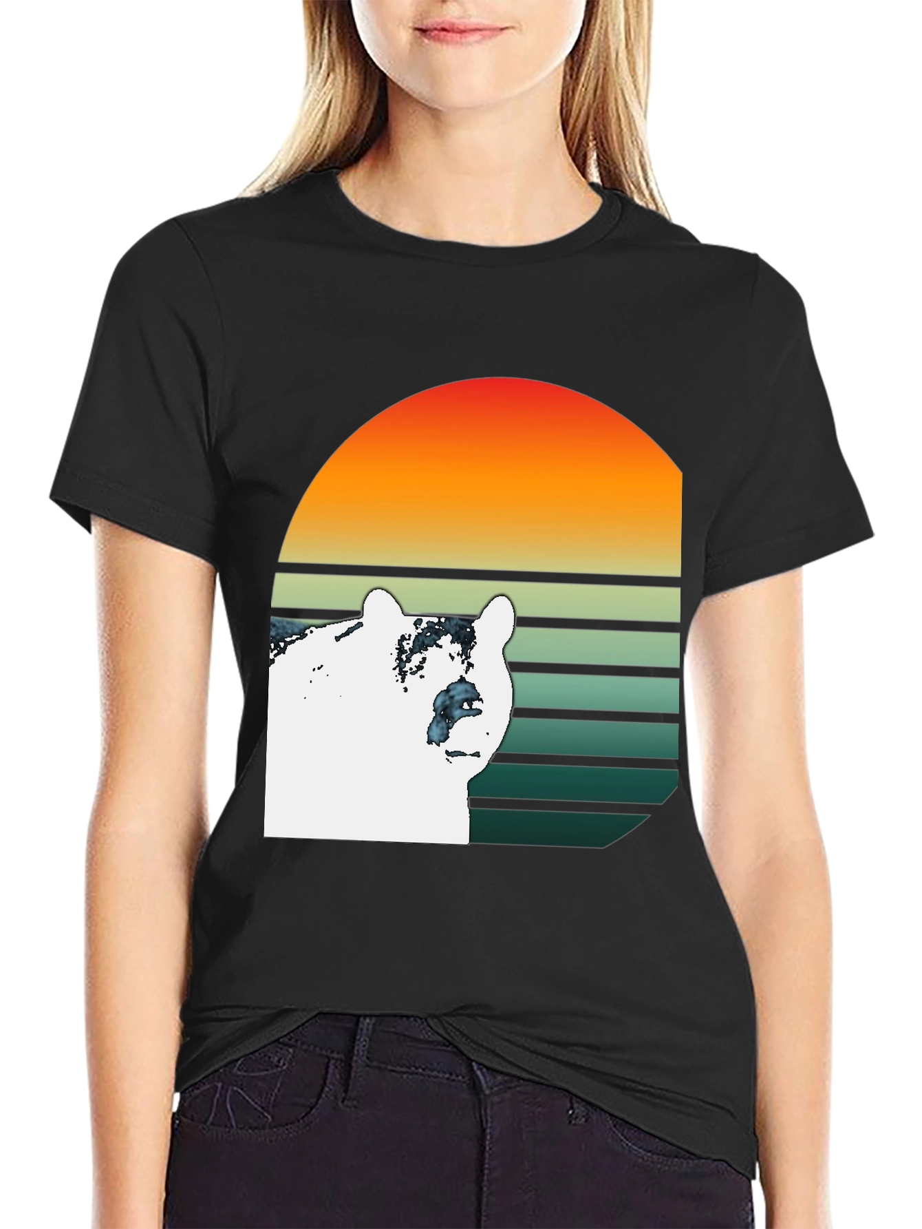 Bear Sunset Graphic T-Shirt - Black