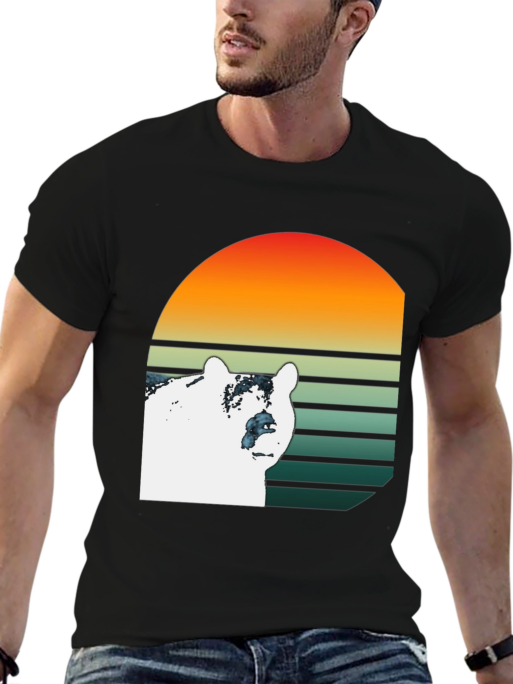 Bear Sunset Graphic T-Shirt - Black