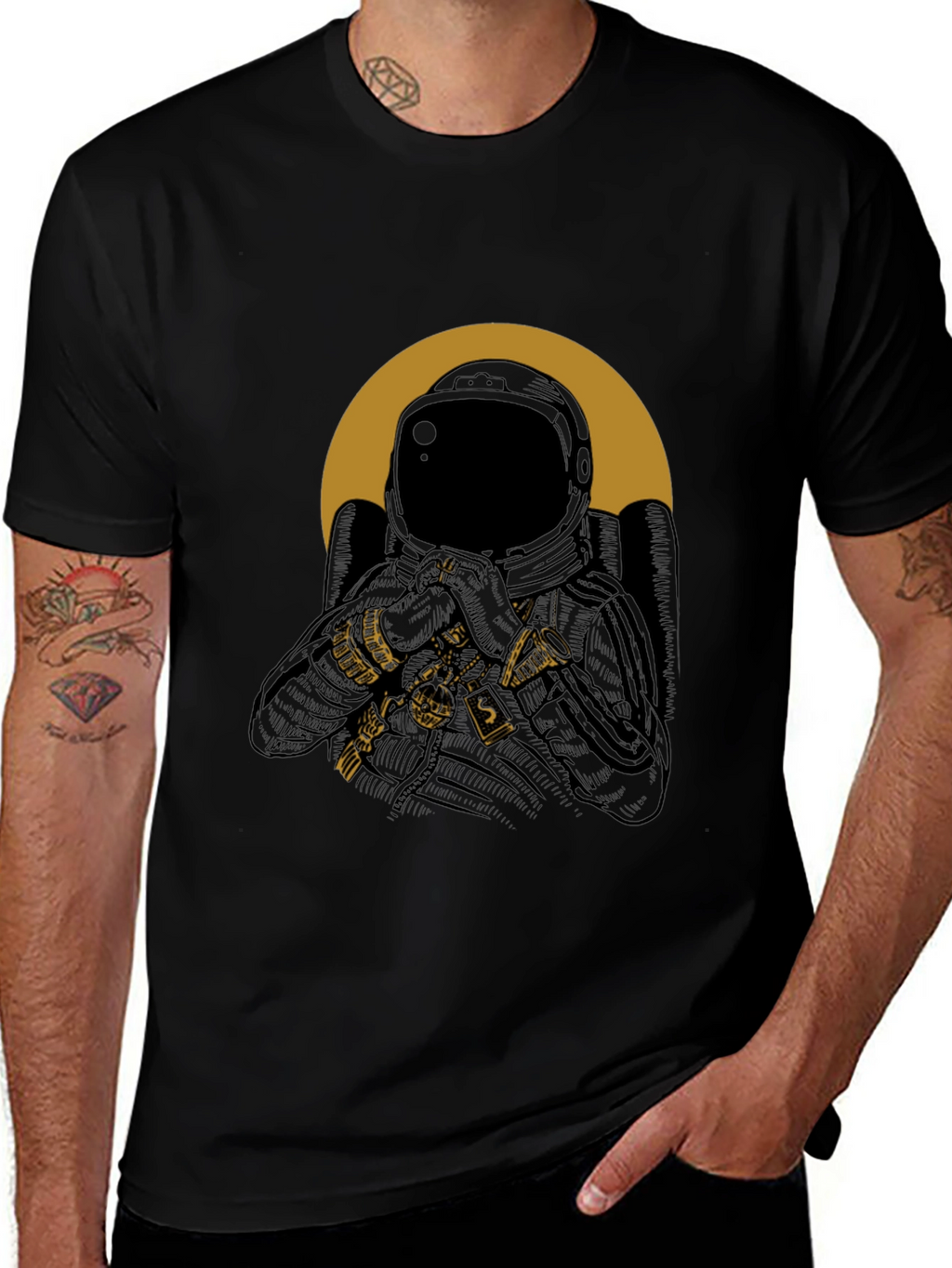 Astronaut Graphic Print Mens T-Shirt - Black