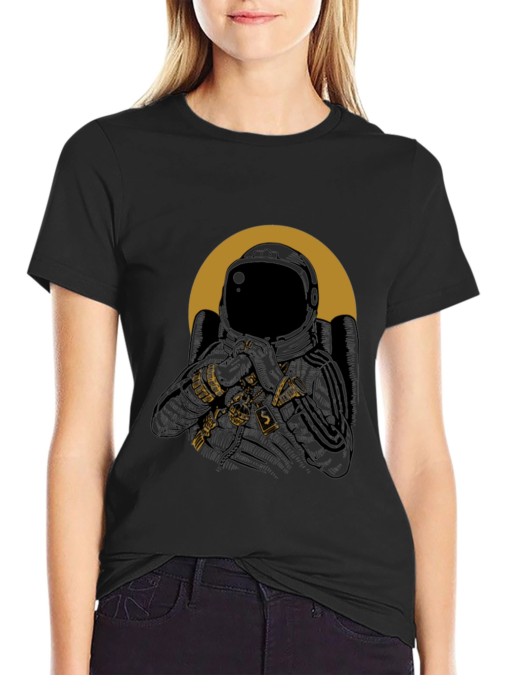 Astronaut Graphic Print Mens T-Shirt - Black