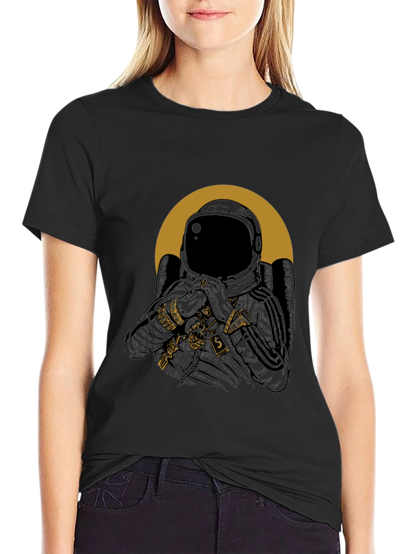 Astronaut Graphic Print Mens T-Shirt - Black