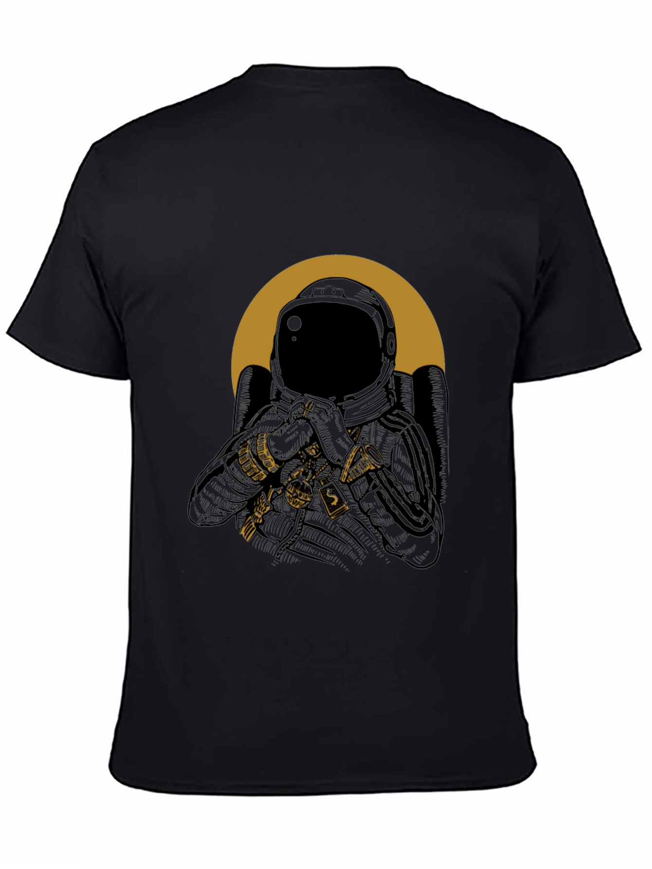 Astronaut Graphic Print Mens T-Shirt - Black