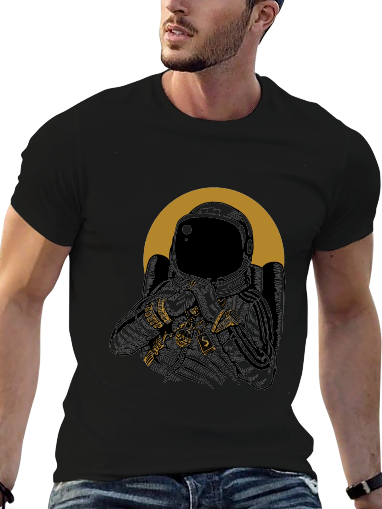 Astronaut Graphic Print Mens T-Shirt - Black