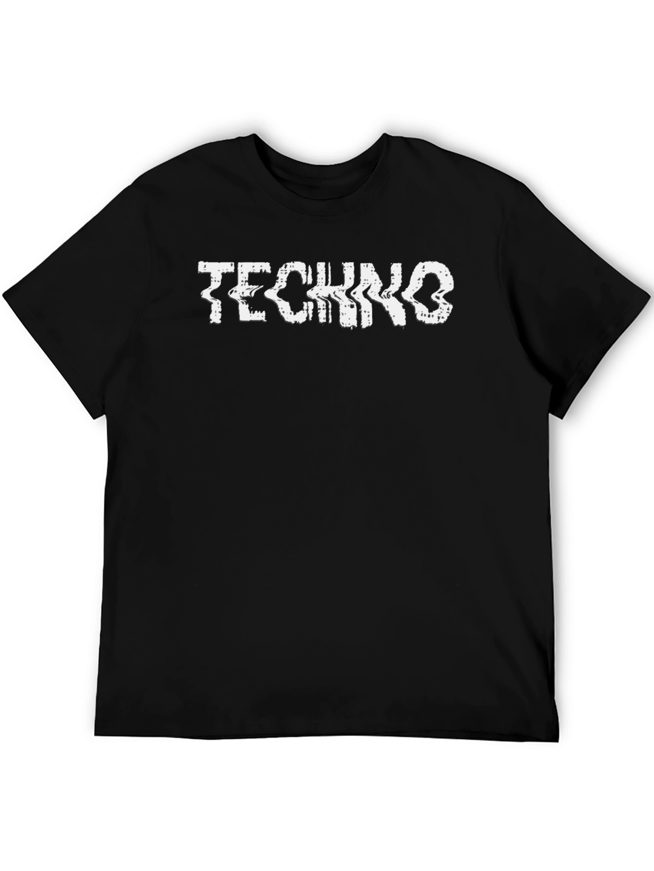 Techno Glitch Graphic Tee - Black Cotton T-Shirt
